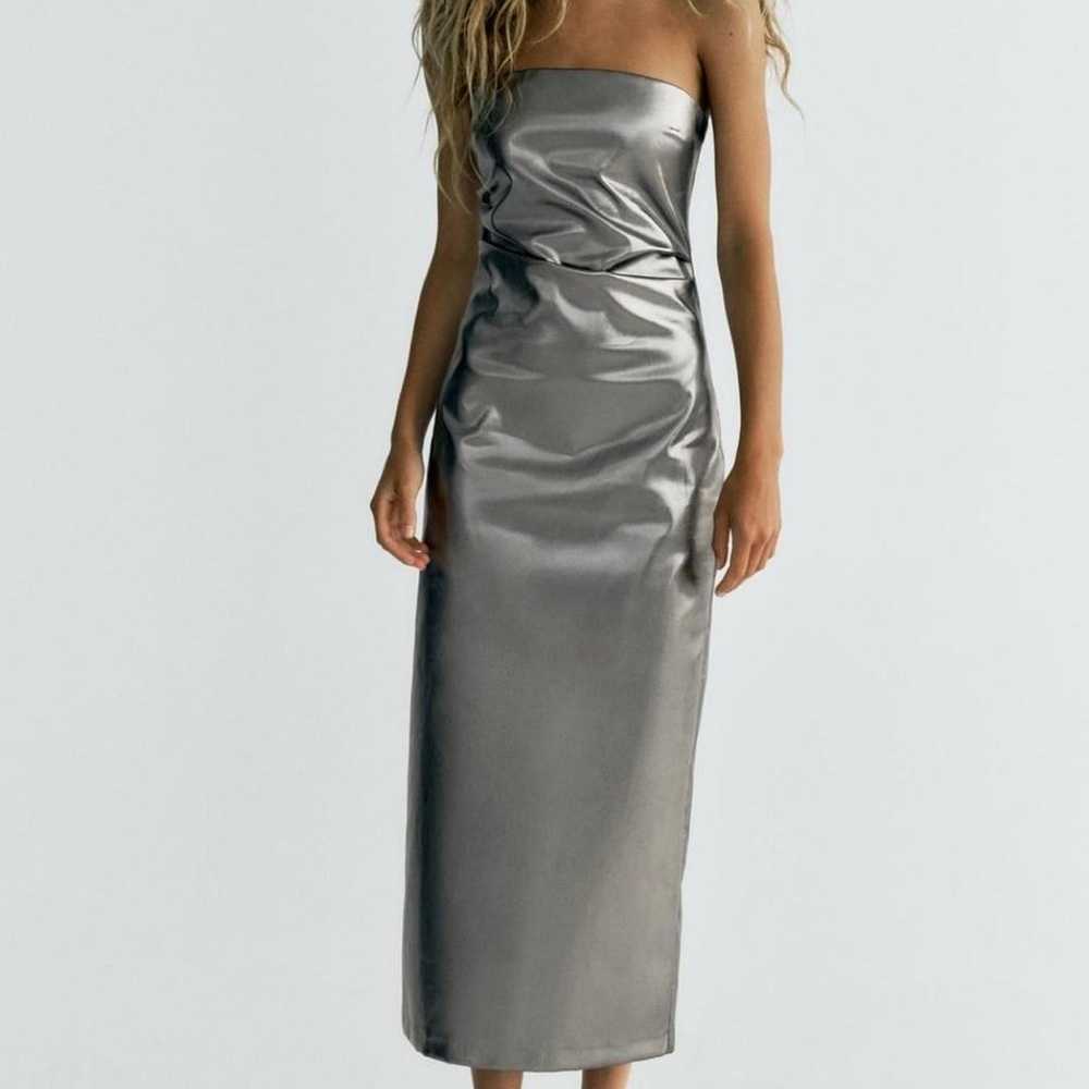 Zara Metallic Strapless Dress